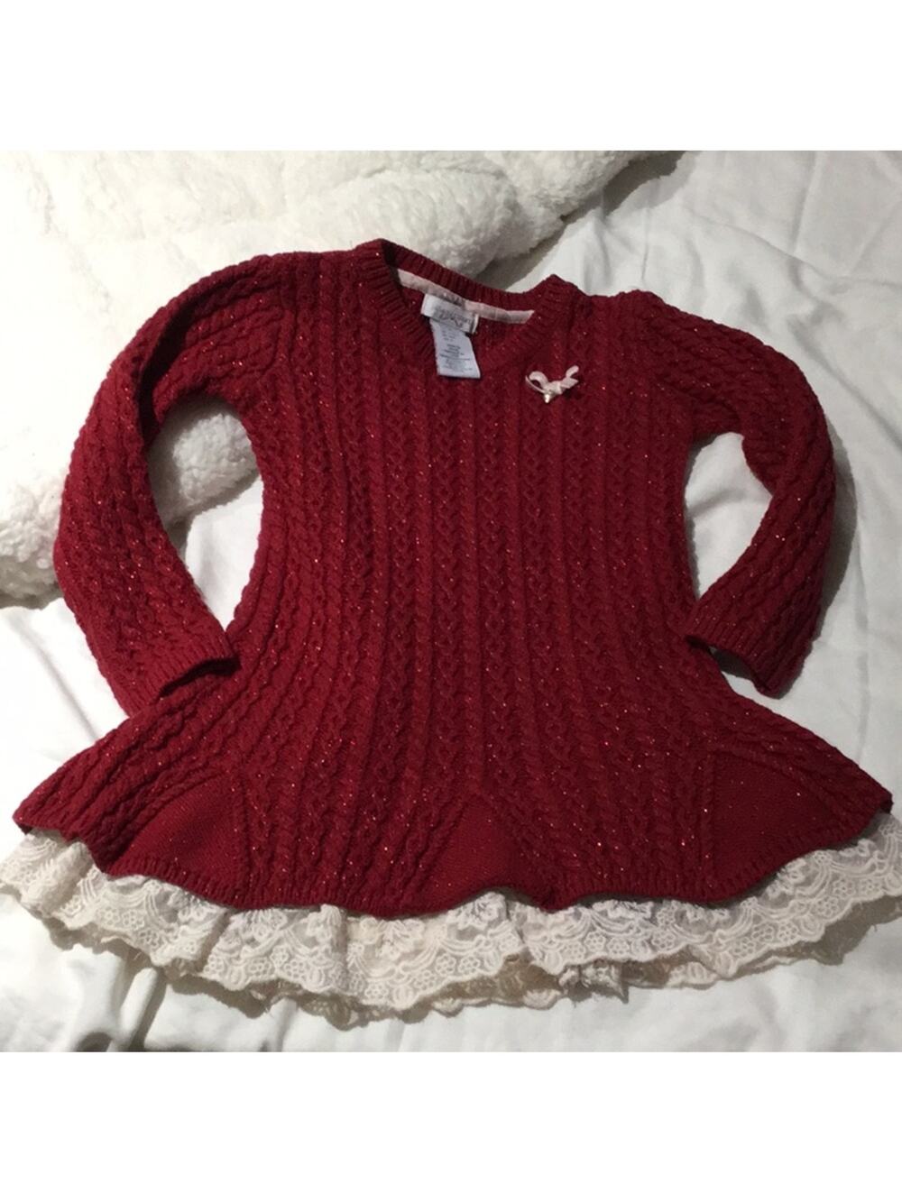 Jillian’s closet red cream sweater dress worn once
